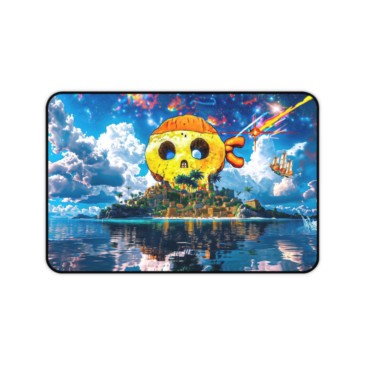 Skull Island (ONE Piece) Fantasy Desk Mat — Colorful Pirate Skull Landscape Mouse Pad